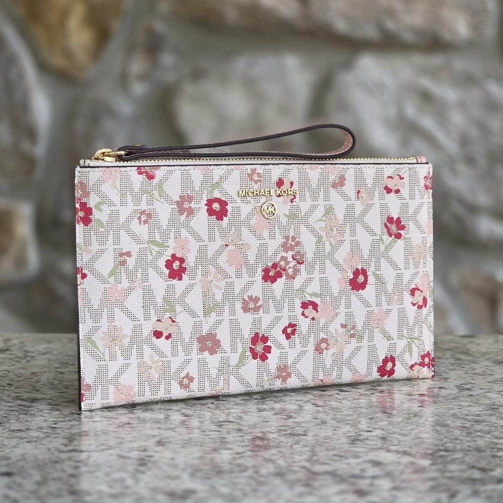 Michael Kors Jet Set Logo Large Floral Wristlet Clutch,